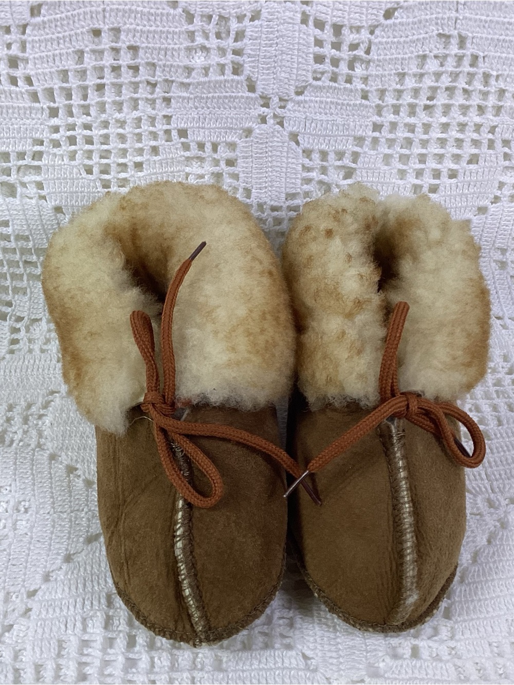 Toddler Shearling-Lined Brown Suede Moccasin Slippers